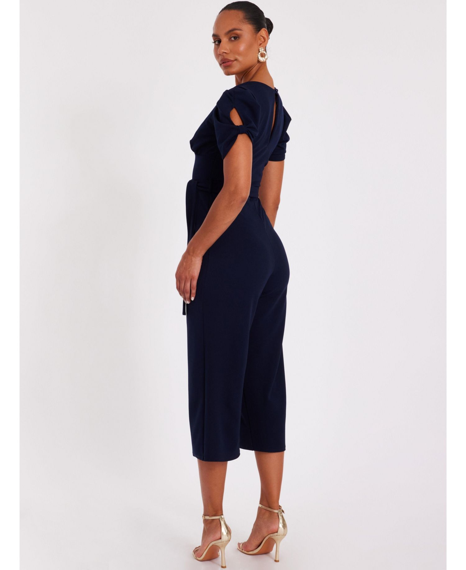 Women's Scuba Crepe Cap Sleeve Wrap Jumpsuit