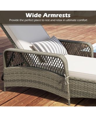 PE Wicker Chaise Lounge Chair 6-Position Adjustable Patio Recliner w/ Soft Cushions