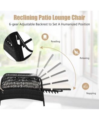 Adjustable Patio Rattan Lounge Chair Chaise Recliner w/ Cushion & Pillow
