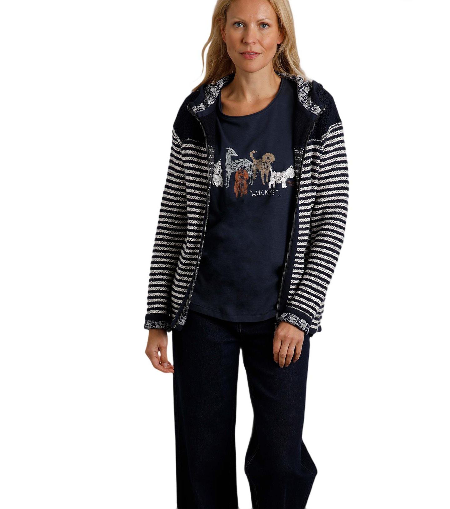 Женское худи Weird Fish Bianca Full Zip Stripe Macaroni, цвет: Тёмно-синий — фото 2