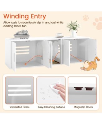 Cat Litter Box Enclosure for 2 Cats with Double Rooms and Sisal Scratching Mat