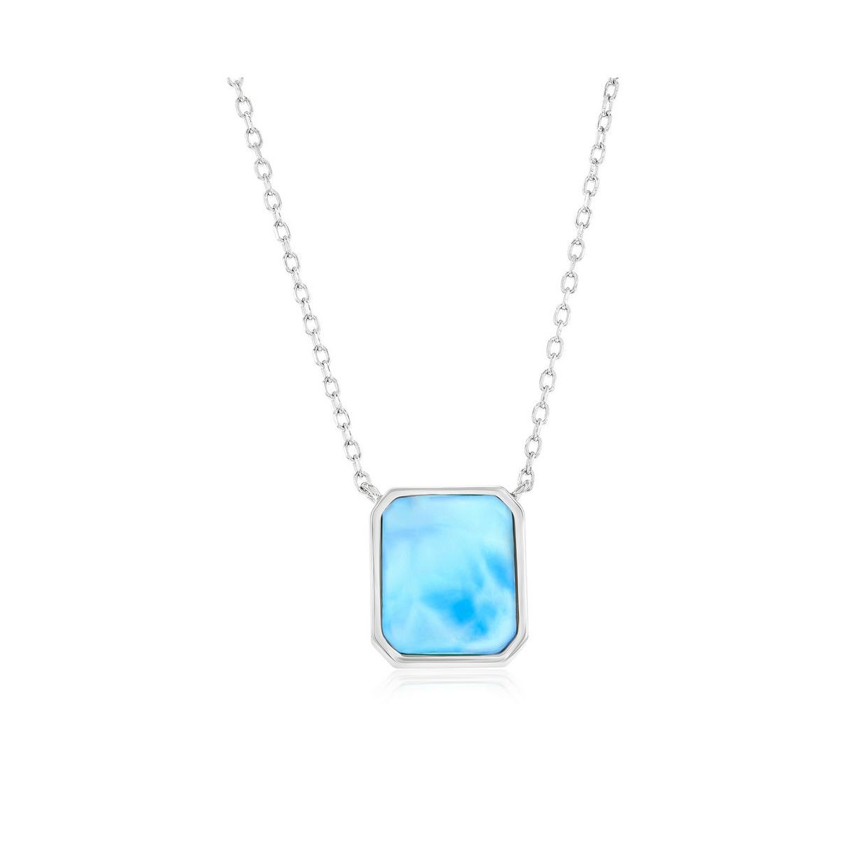 Sterling Silver, Rectangle Larimar Necklace - Blue