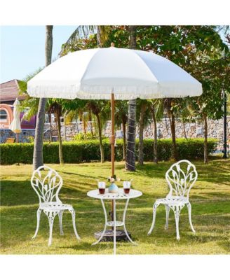 7.5FT Patio Umbrella with Tassels 8-Rib Solar Parasol, Cream