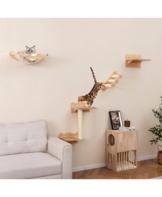Cat Wall Furniture Set of 4 with Hammock 2-step Cat Tree and Perch