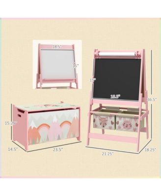 Toy Box with Lid and Kids Easel with Paper Roll, board board