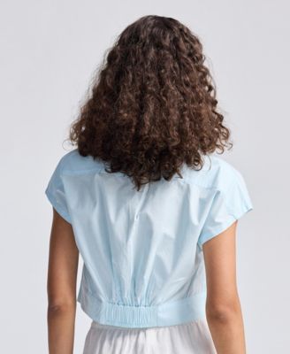 Women's Oversized Crop Shirt in Summer Blue