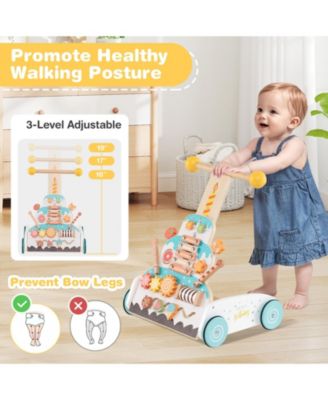 Toddler Wooden Walker with Adjustable Heights and Smooth Wheels-White