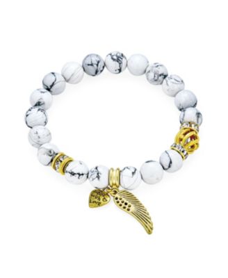 Spiritual Feather Charm Stretch Bracelet with Heart and Angel Wing Beads