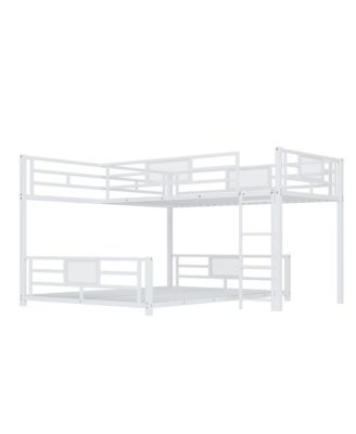L-shaped Metal Twin over Full Size Bunk Bed, White