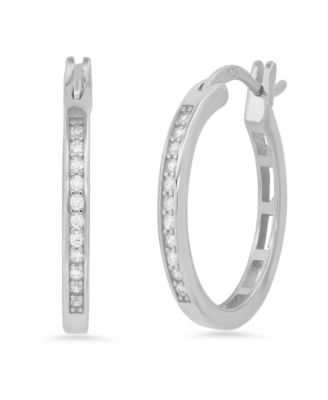 Women's Plated Sterling Silver and Simulated Diamonds Hoops Huggie Earrings