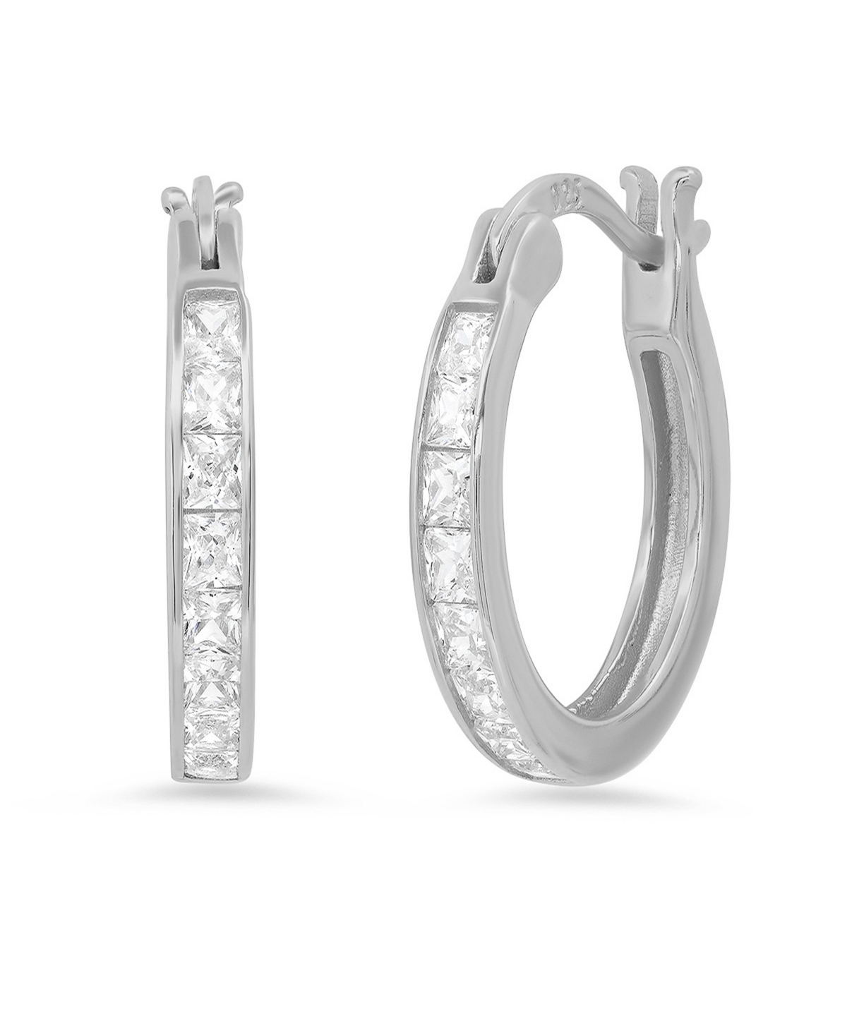 Women's Plated Sterling Silver and Simulated Square Diamonds Round Hoop Earrings - Gold