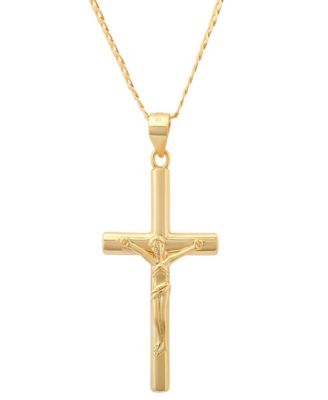 Men's 14K Gold Plated Crucifix Pendant Necklace