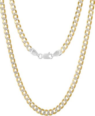 Unisex Sterling Silver and 18K Gold Plated Diamond Cut Curb Link Necklace
