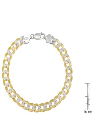Unisex Two-Tone Sterling Silver and 18K Gold Plated Diamond Cut Curb Link Bracelet