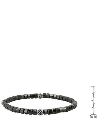 Men’s Sterling Silver and Hematite Beaded Stretch Bracelet