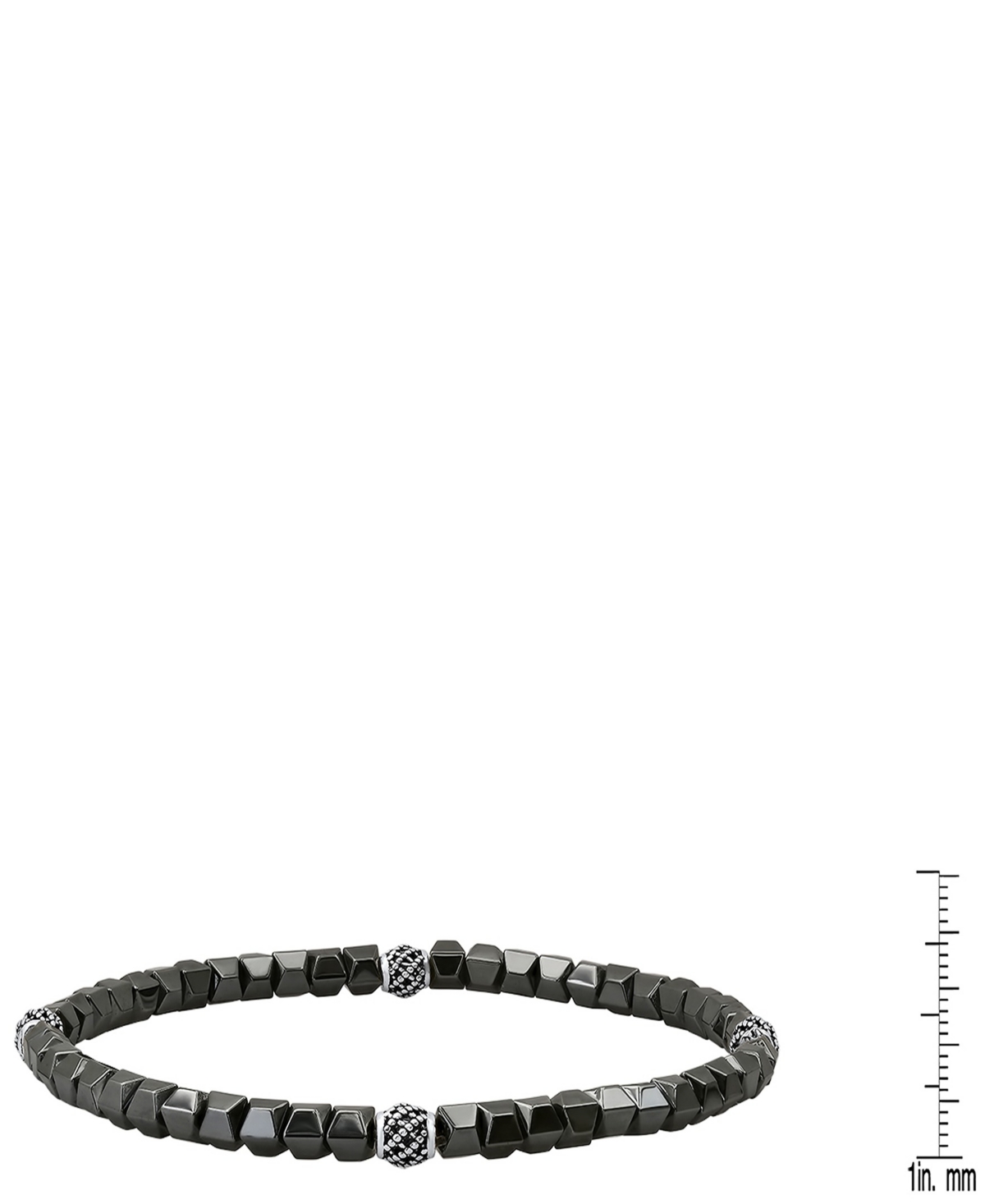 Steeltime Men's Sterling Silver And Hematite Beaded Stretch Bracelet