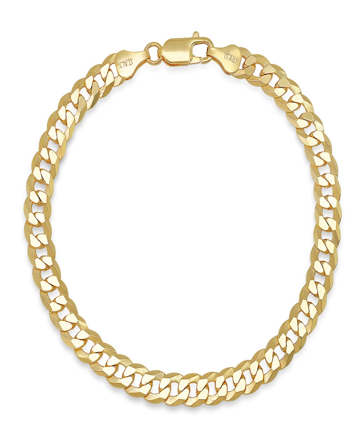 Unisex 14K Gold Plated Sterling Silver Diamond Cut Curb Link Chain Bracelet - Gold