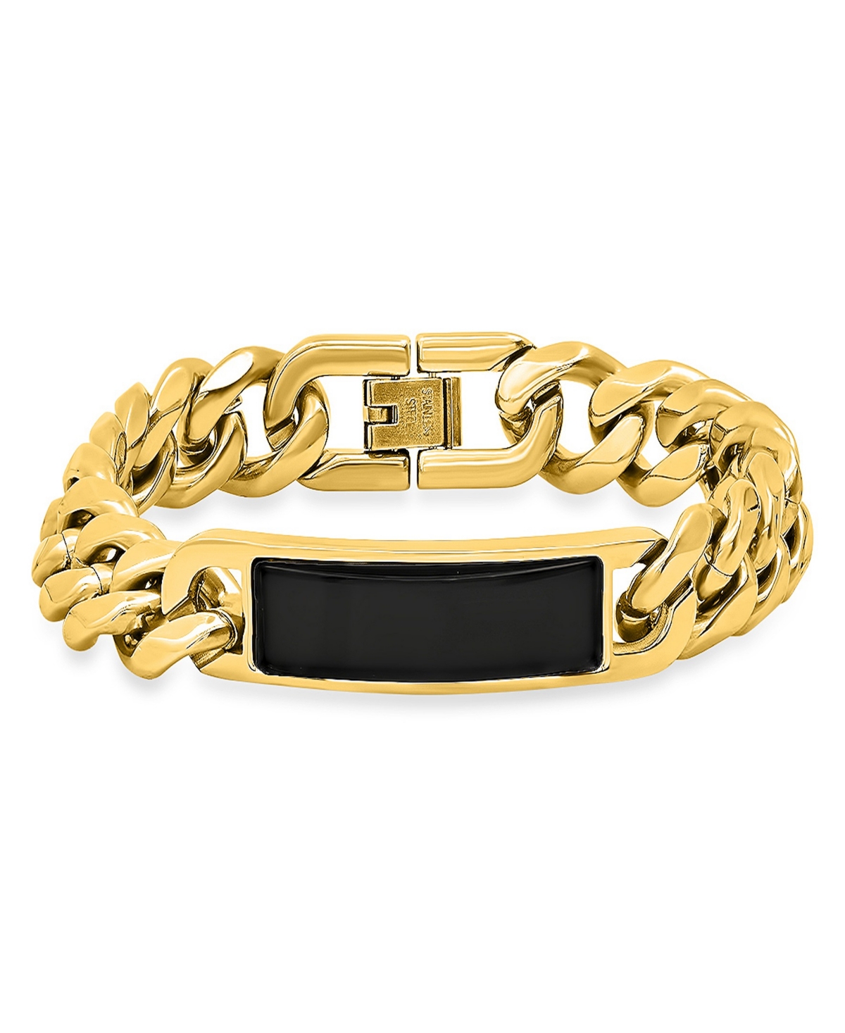 Steeltime Men's 18k Gold Plated And Stainless Steel With Simulated Onyx Id Cuban Link Bracelet