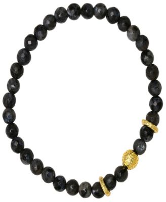 Men’s 14K Gold Plated Sterling Silver and Gray Agate Beaded Stretch Bracelet