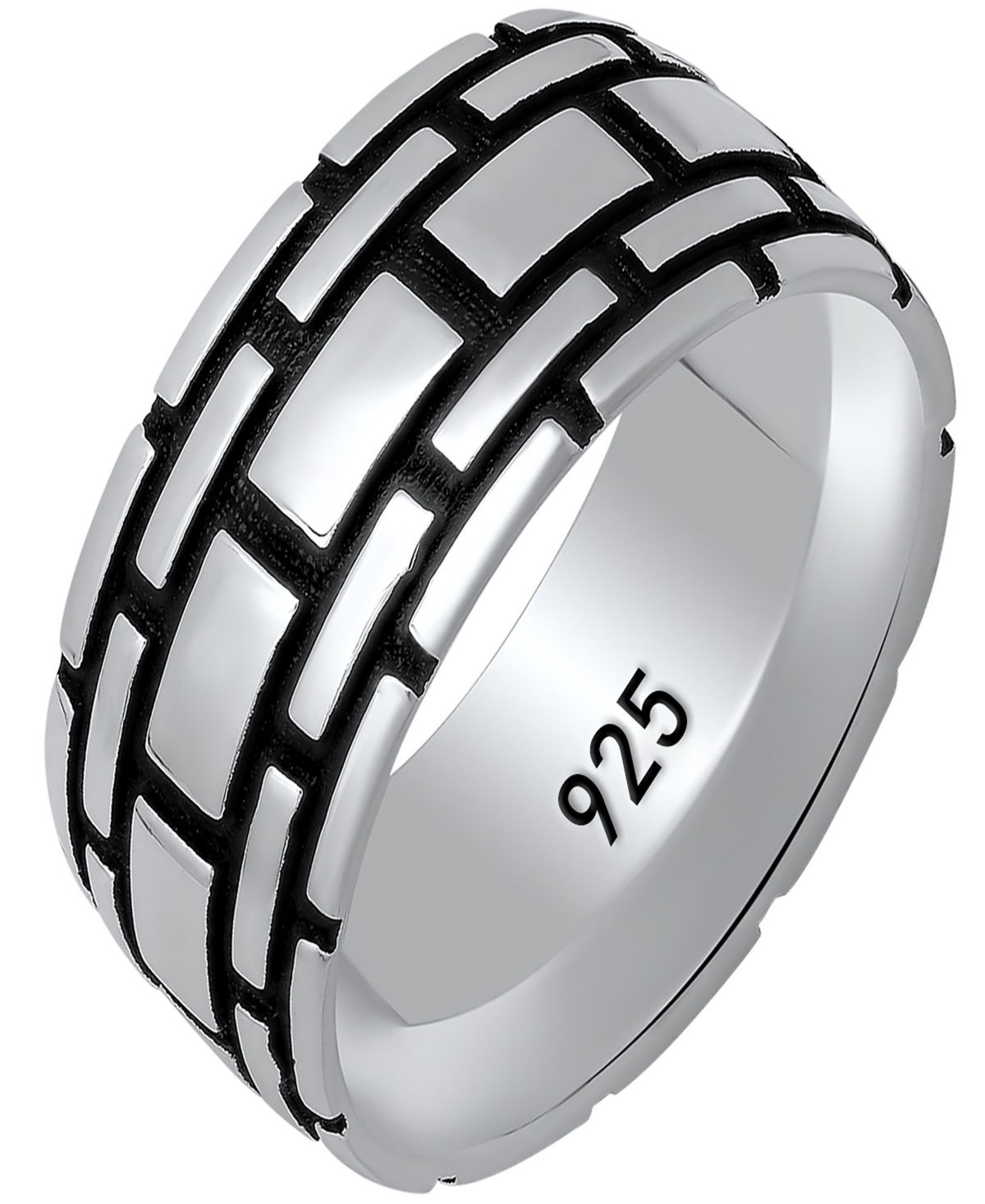Men's Sterling Silver and Black Ip Brick Band Ring - Two Tone