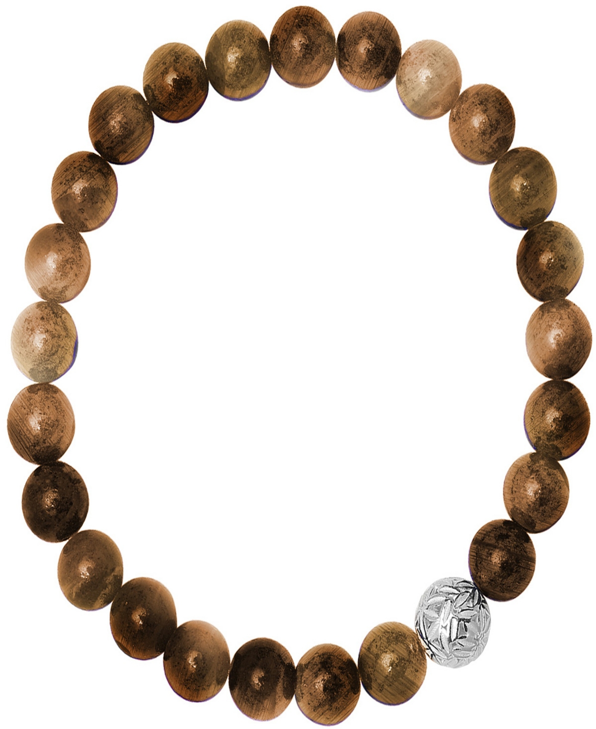Men's Tiger Eye Beads and Sterling Silver Bead Stretch Bracelet - Brown