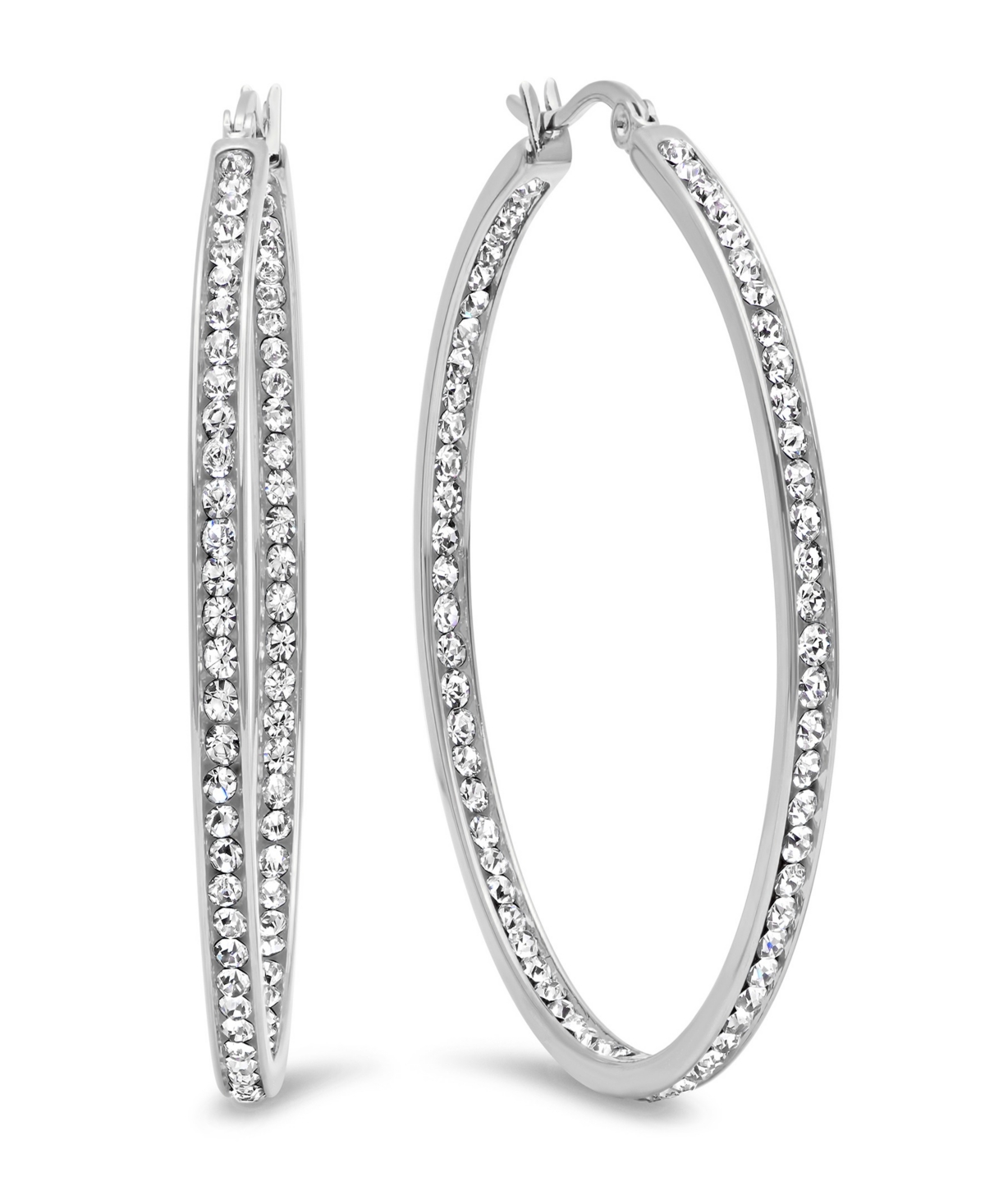 Women's Stainless Steel In and Out Simulated Diamond Hoop Earrings - Black