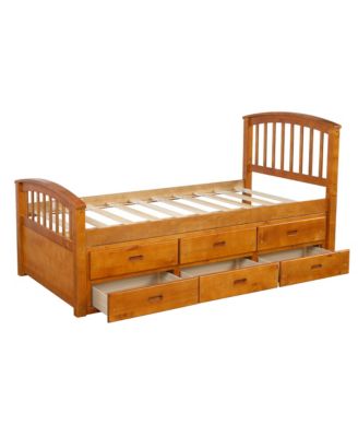 Twin Size Platform Storage Bed Solid Wood Bed With 6 Drawers