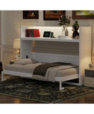 Twin XL Size Murphy Bed with Desk, LED Light and USB Charging Station
