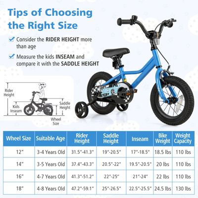 Slickblue Kids Bike with Removable Training Wheels Adjustable for Growing Riders