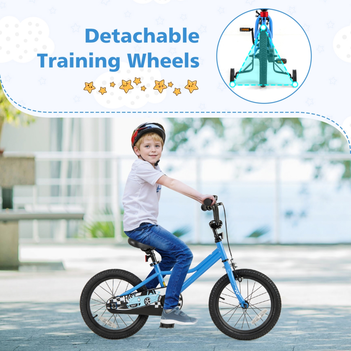 Kids Bike with Removable Training Wheels Adjustable for Growing Riders