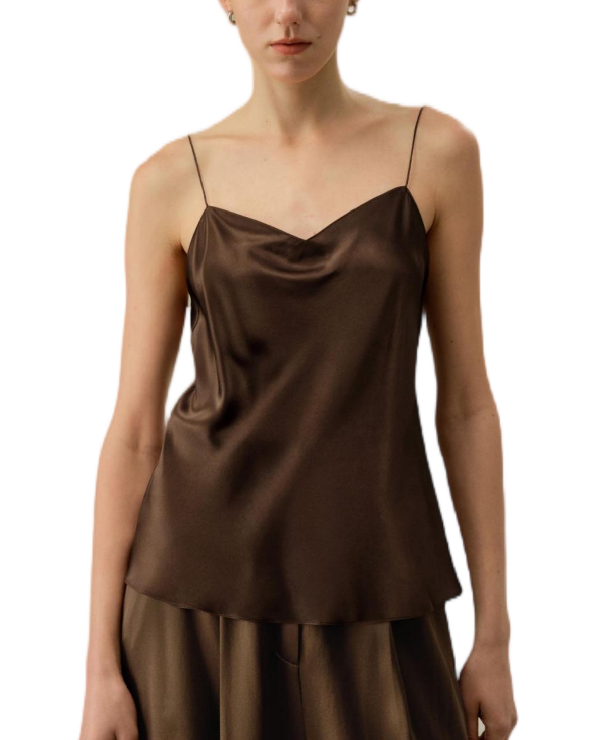 Women's Chic Minimal Silk Cami - Chocolate