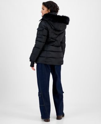Steve Madden Apparel Show-Stop Piumino Lungo Donna - Cappotto Invernale Trapuntato In Pelle Vegana, Colore Nero, Taglia S - Chiusura A Bottoni
