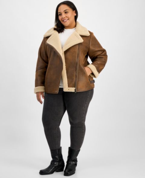 Женские куртки Steve Madden Plus Size Asymmetric Faux-Shearling Coat