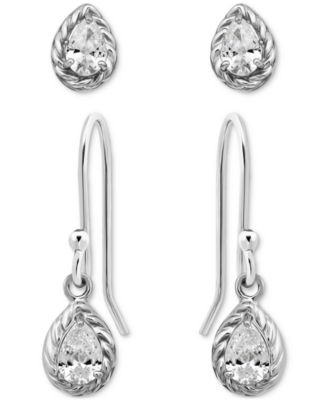 2-Pc. Set Cubic Zirconia Pear-Shaped Stud & Drop Earrings in 18k Yellow Gold over Sterling Silver