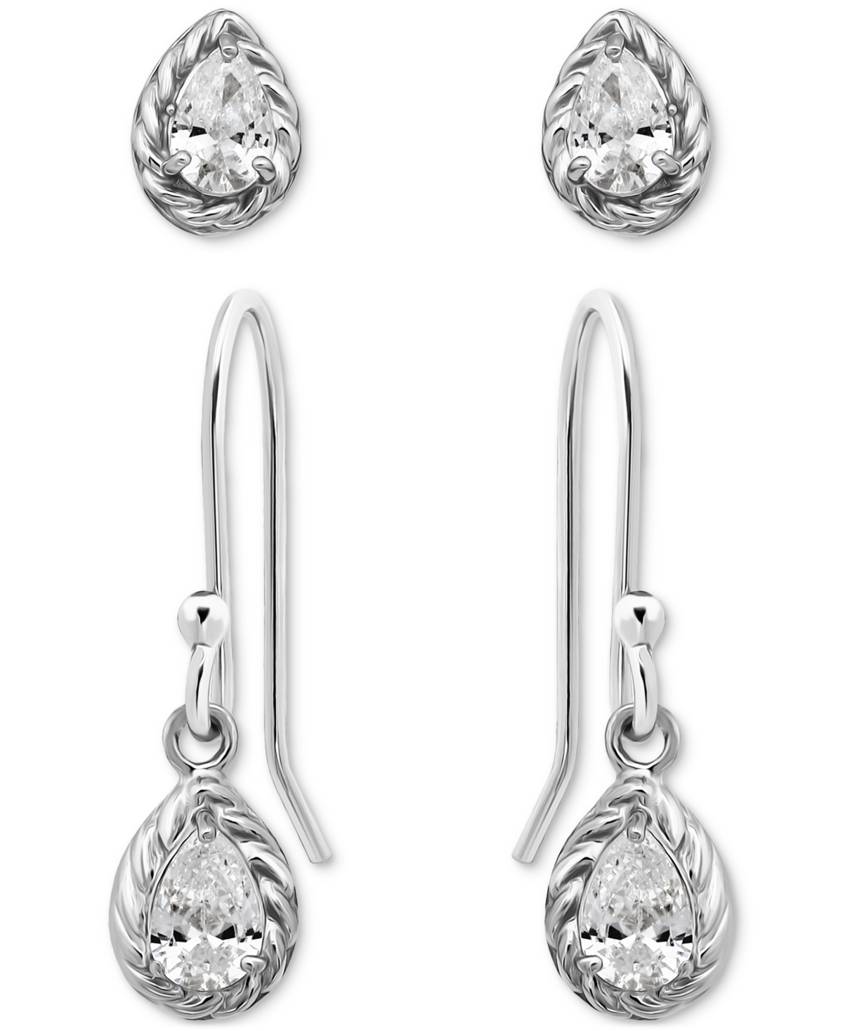 2-Pc. Set Cubic Zirconia Pear-Shaped Stud & Drop Earrings in 18k Yellow Gold over Sterling Silver, Exclusively at Macy's - Gold