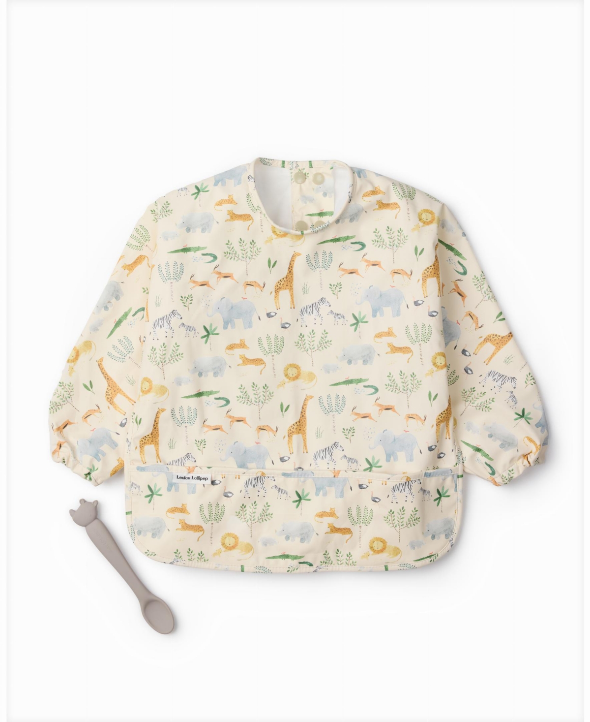 Loulou Lollipop Baby Long Sleeve Bib Spoon Set In Neutral