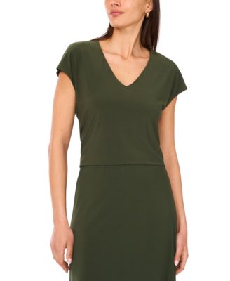 Sam & Jess - Women's V-Neck Cap-Sleeve Drop-Shoulder Top