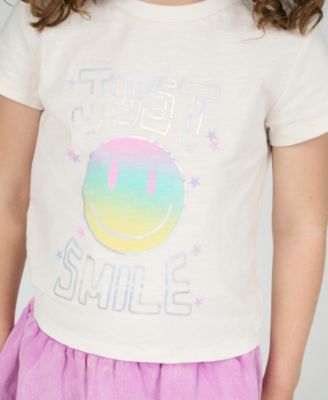 Little Girls 2-Piece Just Smile Crewneck T-Shirt and Skort Set