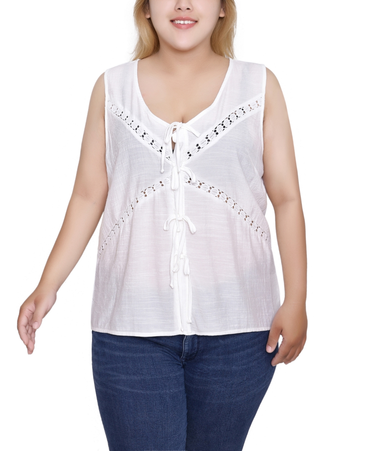 Plus Size Sleeveless Tie Detail Top - White