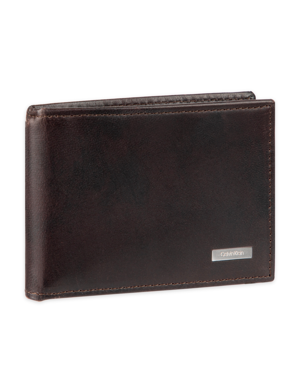 Calvin Klein Men's Rfid Two Tone Arcadia Leather Front Pocket Flick Bar Wallet In Brown