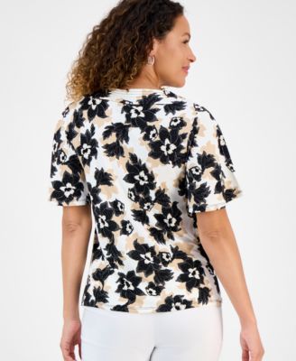 Petite Blossom V-Neck Crepe Top