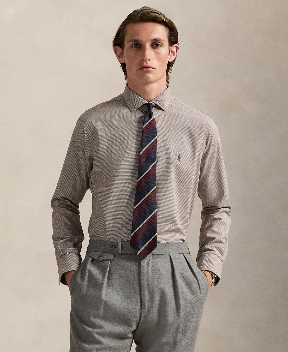 Мужская рубашка из саржи в классическую клетку классического кроя