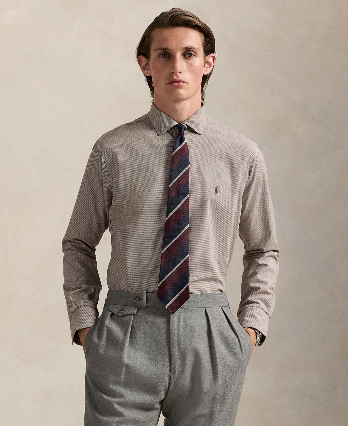 Polo Ralph Lauren Classic Fit Houndstooth Twill Shirt In Brown