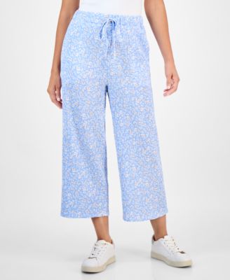 Petite Printed High-Rise Wide-Leg Ankle Pants, Exclusively at Macy's 