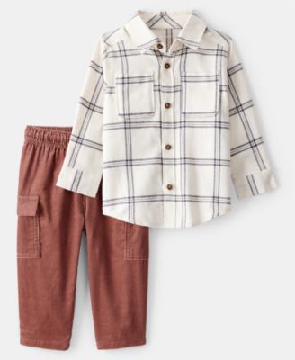 Carter's - Baby Boys Cotton Plaid Button-Front Shirt & Cargo Pants, 2 Piece Set