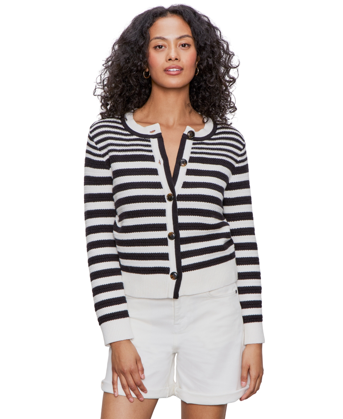 Women's City Summer Button-Front Cardigan - Black/ Macrame Multi Stripe
