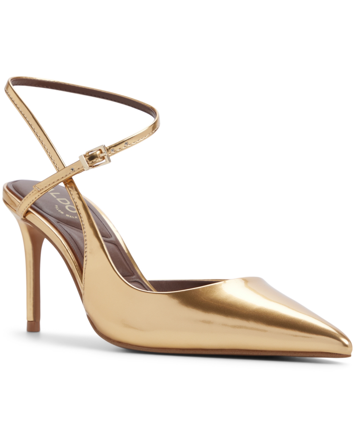 Aldo Kymmberly Ankle Strap Pointed Toe Pump In Gold