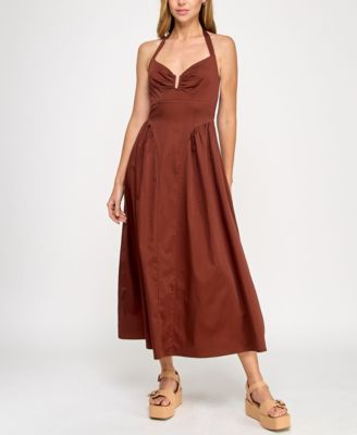 BEAUTY & GRACE - Juniors' Sateen Halter Maxi Dress