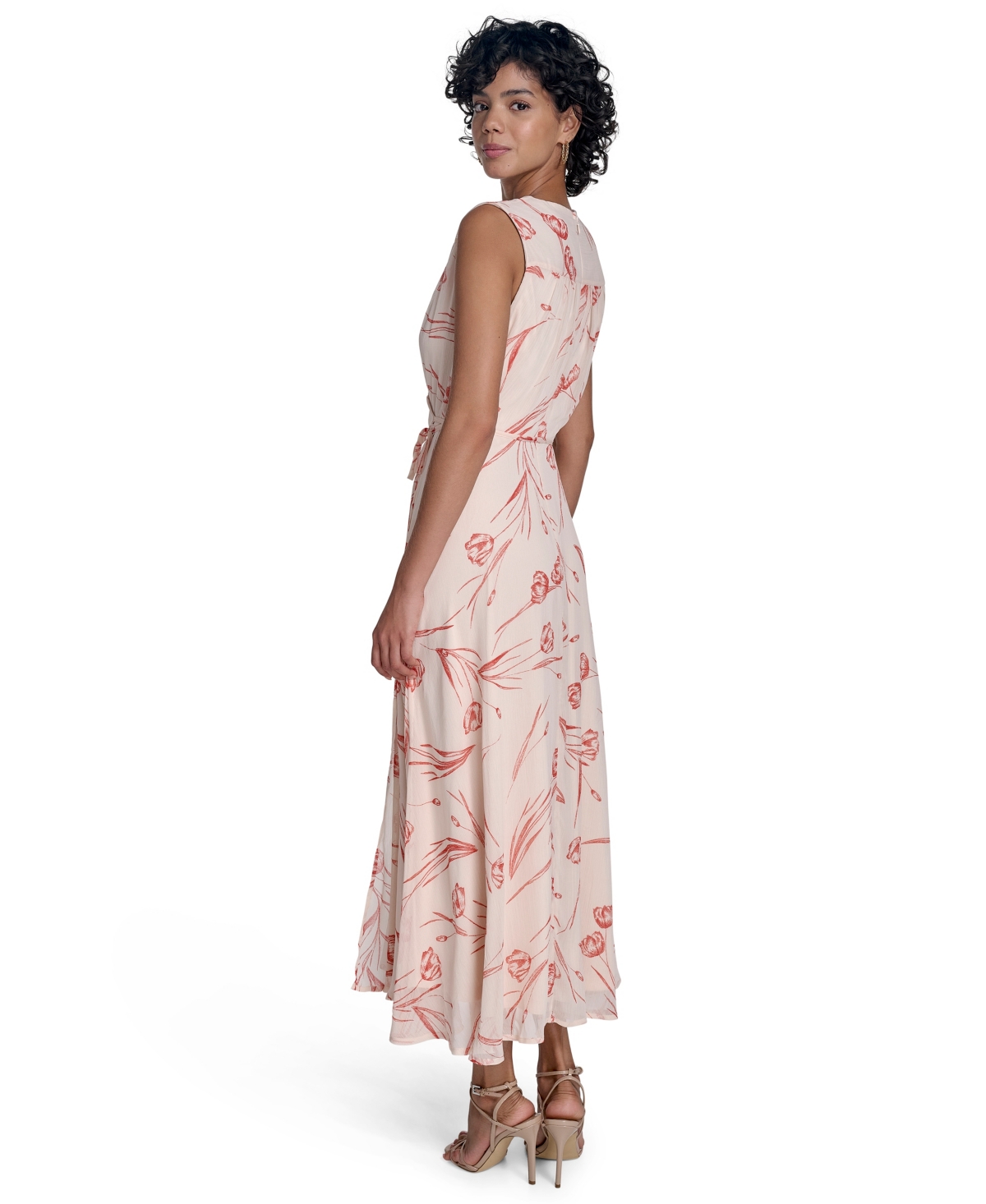 Calvin Klein Women's Sleeveless Chiffon Wrap A-line Dress In Pink