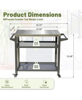 3-Shelf Outdoor Grill Table, Grill Cart with Wheels, Outdoor Pizza Oven and Food Prep Table, Blackstone Table with Stainless Steel Tabletop, Grill Stand for Blackstone Griddle for Outside BBQ